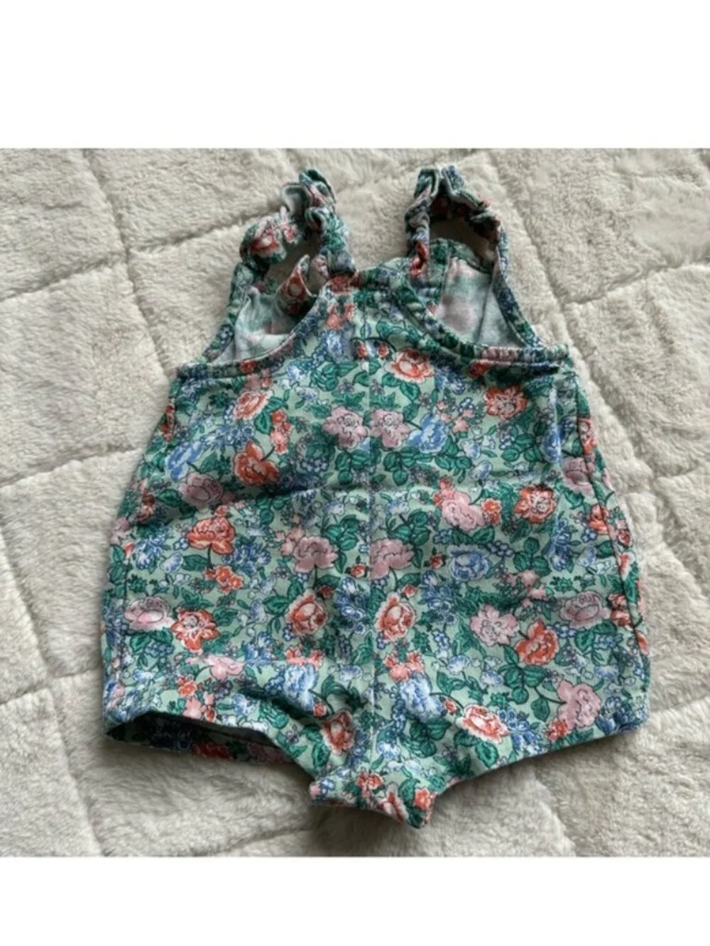 Old Navy | Green and Pink Floral Ruffle Overalls | Size 0-3 Months